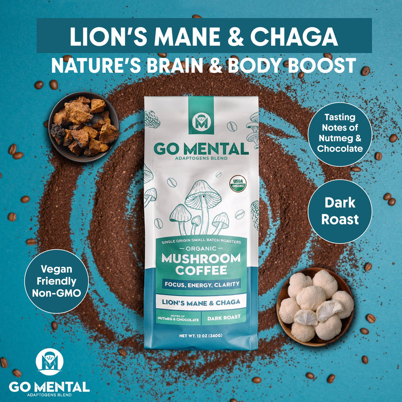 Organic Lion's Mane and Chaga Mushroom Coffee Dark Roast